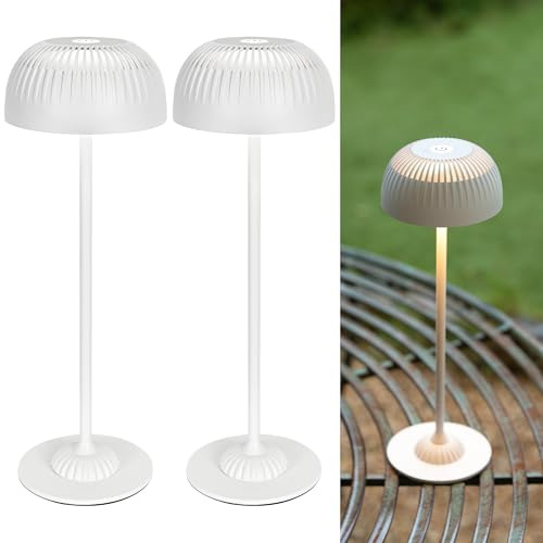 LuminexDesigns Lámparas De Mesa Táctiles Set De 2, Lámpara Inalámbrica Regulable Para Salón, Batería Recargable 5200 mAh, 3 Modos De Color, Luz Ambiental IP54 Para Dormitorio Y Hogar, Blanca