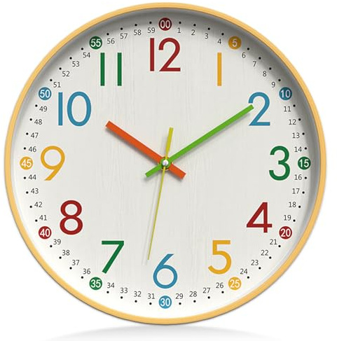 VEGOATY Orologio da parete per bambini, 30 cm, senza ticchettio: orologio da parete per bambini, design moderno, senza ticchettio, silenzioso, per cameretta dei bambini, cucina, soggiorno, camera da