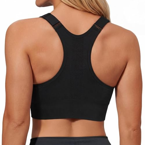 Leversic Top Palestra Donna Reggiseno Sportivo Donna con Spalline Larghe Regolabili Schiena Reggiseni Sportivi a Racerback Supporto Medio-Alto Running, Fitness, Yoga Nero S