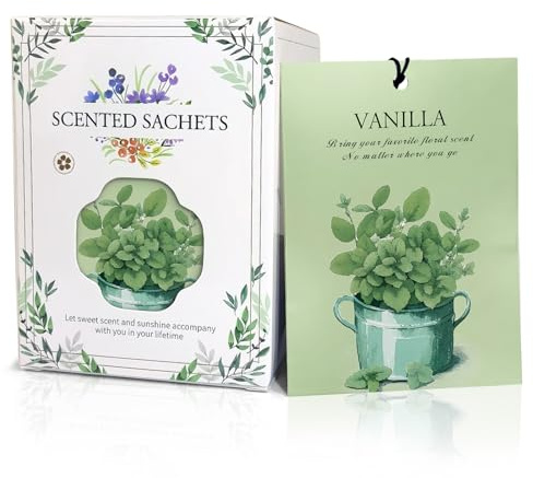 HOMELLAX Vanilla Scented Sachet Bags - 12 Pack Closet & Drawer Freshener, Long Lasting Odor Eliminator for Wardrobes, Cars & Storage, Home Fragrance Air Freshener Sachets
