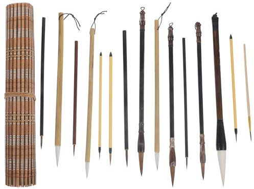 Milisten Pennello per Calligrafia Cinese Set 15 Pezzi Setole Morbide e Manico lungo Pittura su Carta per Principianti e Artisti Portatile