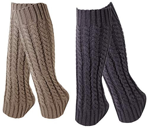Chalier Cozy 2 Paar Stulpen Damen Beinwärmer Winter Strick Häkelarbeit Legwarmers Verdicken Einheitsgröße (Khaki Indigo)