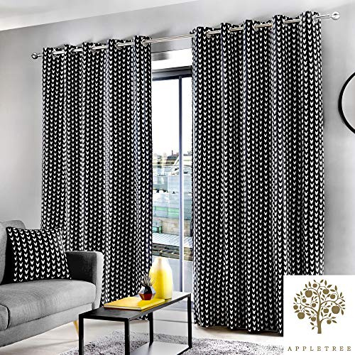 Appletree Dari-Blackout & Thermal Lined, 100% Cotton, Black, Curtains: 66 Width x 54 Drop (168 x 137cm)