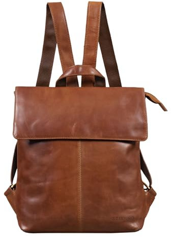 STILORD 'Charlie' Vintage Leather Backpack Brown Satchel for Women Men Unisex Daypack for 13,3 Inch MacBook Laptop Rucksack in Genuine Leather, Colour:Cognac Dark Brown