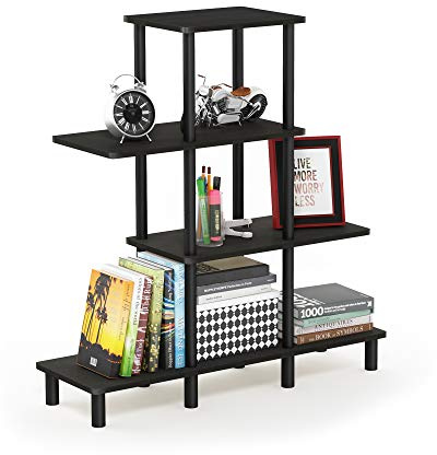Furinno TURN-N-TUBE Storage Shelves, 4-Tier Ladder Book Shelf, Accent Display Shelf, Toolless Open Shelves, Round Tubes, for Organization and Storage, Living Room, Garage, Home Office, Espresso