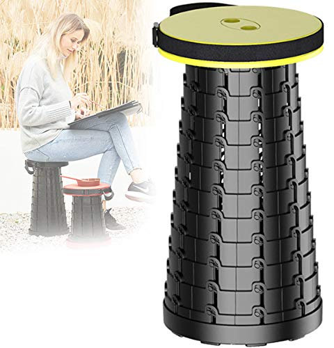 0℃ Outdoor Zusammenklappbarer Teleskop-hocker, Tragbar, Höhenverstellbar 6-47 cm, Durchmesser Beträgt 25 cm, Kann Bis zu 150 Kg, Tragbares, für Camping, Strand, Angeln und Heimbüro,Gelb