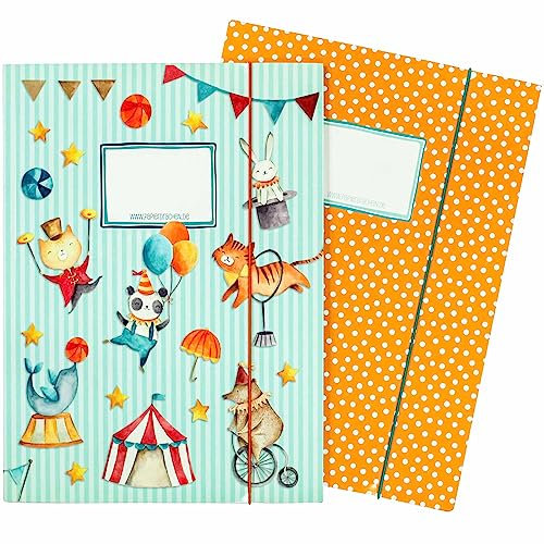 Papierdrachen 2 hochwertige Schulmappen für Kinder DIN A4 | Motiv Zirkus - Postmappe für Grundschüler - Heftsammler - Sammelhefter - Set Nummer 3