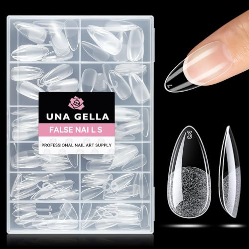 UNA GELLA Capsule Américaine Ongle, 216 Pièces 12 Tailles Capsule Ongle Almond préformées pour une couverture complète des ongles acryliques pour l'art des ongles Medium Amande