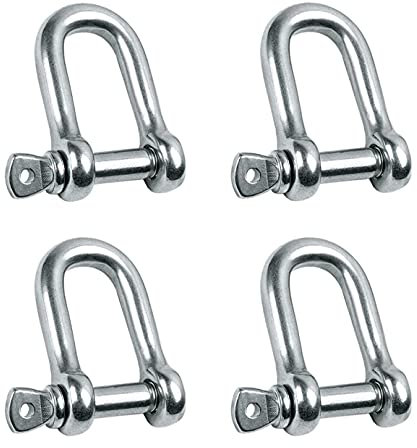 Lot de 4 manilles en forme de D en acier inoxydable M8 très résistantes pour gréement de charge, traction, camping, attaches, suspension, accessoires de randonnée