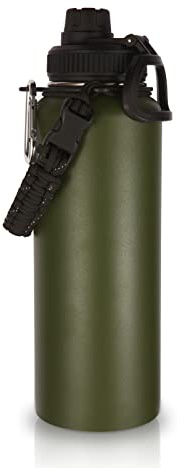 Volhoply 1200ml Trinkflasche Edelstahl, 1.2 Liter vakuumisolierte doppelwandige Thermosflasche mit Schraubdeckel und Griff, BPA-frei Isolierflasche für Outdoor Sport (Armeegrün,1er-Set)