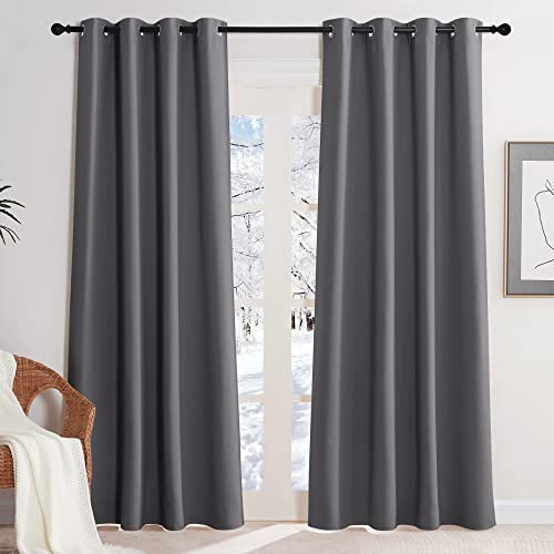 KGORGE Thermovorhang Kälteschutz Tür Innen Verdunkelungsvorhang Grau Schlafzimmer Vorhänge mit Ösen Gardinen Blickdicht 2er Set 220 x 140 cm(HxB) Blackout Curtains for Bedroom