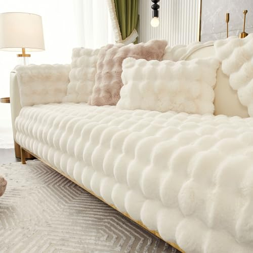 Topchances New Soft Rabbit Faux Fur Non-Slip Sofa Cover (Beige, 70x70cm) | Versatile Sofa Covers, Easy Care Couch Covers, Pet-friendly Sofa Slipcovers, Stain Protection, Home Decor for Living Room