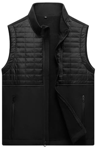 AKuVoL Men's Windproof Sleeveless Jacket Black Zipper Vest Mens Lightweight Quilted Outerwear Vest for Travel Running Black M