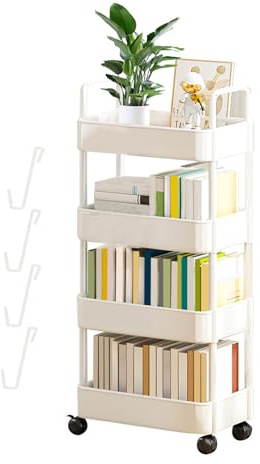 Bavokon Carro de Almacenamiento con Ruedas | Organizador de Carrito rodante para Libros | Estante rodante de 3/4 Niveles con Ruedas y Ganchos, Carrito de Almacenamiento, Carrito de refrigerios