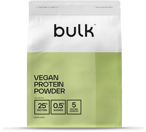 Bulk Proteine Vegane in Polvere, Frullato Proteico Vegetale, Fragola, 1 kg, Formula Nuova e Migliorata, 28 Porzioni, La Confezione Può Variare