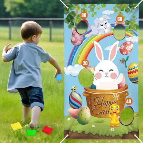 Ostern Wurfspiel Kinder(Weiß Hase), Dartscheibe Ostern Kinder, Spiel für Kinder Ostern Party, Ostern Geschenke Kinder, Osterhasen Geschenke, Ostern Spielzeug Deko