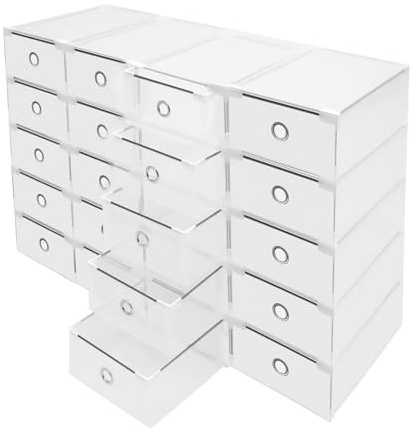 Froulaland 20 Scatole Trasparenti per Scarpe Cassetti Plastica Coperchio Impilabili Scarpiera Salvaspazio Slim Ingresso Porta Scarpe
