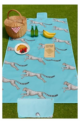 Haus Projekt Couverture Pique-Nique imperméable léopard Bleu, 200x150cm, Pliable, Tapis Pique-Nique, Poche Fermeture Invisible, résistant au Sable, Accessoires Camping, Plage, randonnée, Festival