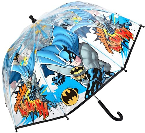 TDL Batman Umbrella Kids Childrens Brolly POE Dome Transparent Lightweight Rain Cover Superhero Design