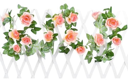 Hitopin Künstliche Blume Girlanden, 1 Stück 240CM Rosarot Rosen Girlande, Rosen Girlanden Vintage, Blumen Girlande, für Zuhause Wand Garten Hochzeit Bogen Dekor (16 Blumen, Champagnerfarbe)