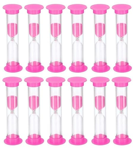 Paquete de 12 temporizadores de arena rosa, temporizador de reloj de arena de 2 minutos, temporizador de cuenta regresiva para niños, cepillarse los dientes, juegos, aula, hogar y cocina