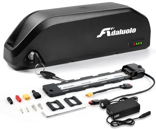 Adaluolo 48V Ebike Battery, (UK Warehouse) 48V 20AH High Capacity Electric Lithium ion Bike Battery Long Range Down Tube Removable Bicycle Batteries with Charger & 5 Pin Baseplate