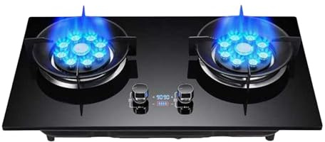 Estufa De Gas De 2 Quemadores, 8,0 KW, 9 Cavidades, Temporizador De 90 Minutos (independiente De Dos Caras), Soporte For Ollas De Hierro Fundido De Vidrio Negro, Cocina Casera Con Protección Contra Ll