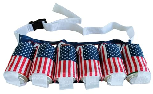 Senvitate 6 Pack Beer Belt, Fourth of July American Patriotic Beer Gift for Men, Beer Holster Beverage Soda Belt Holder for Women, Adjustable Beer Waist Pack for Parties and Picnic (Style-6)