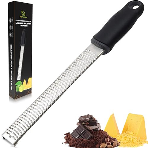 HI NATURE™ Grattugia Manuale in Acciaio Inox | Zester per Limone, Parmigiano, Zenzero, Aglio e Cioccolato | Manico Ergonomico, Lavabile in Lavastoviglie, con Coprilama Protettivo (Nero)