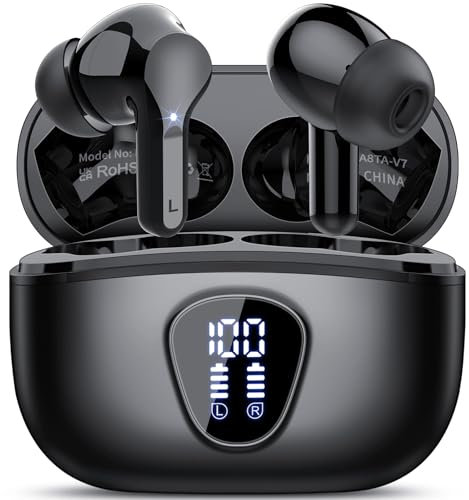 Auriculares Inalámbricos Bluetooth, Auriculares Bluetooth 5.4 con Controlador de 14,2 mm, Sonido Envolvente, 48H Cascos Inalámbricos con Reducción de Ruido, Pantalla LED, IP7 Impermeable, Negro