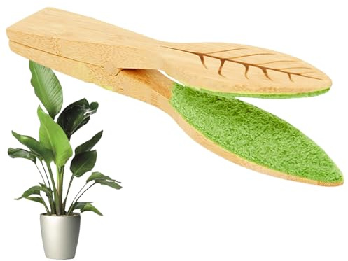 Pinze per la pulizia delle foglie, spazzola per la pulizia delle foglie delle piante con manico e lanugine, strumento di rimozione della polvere in legno e pinze per la pulizia della lucentezza