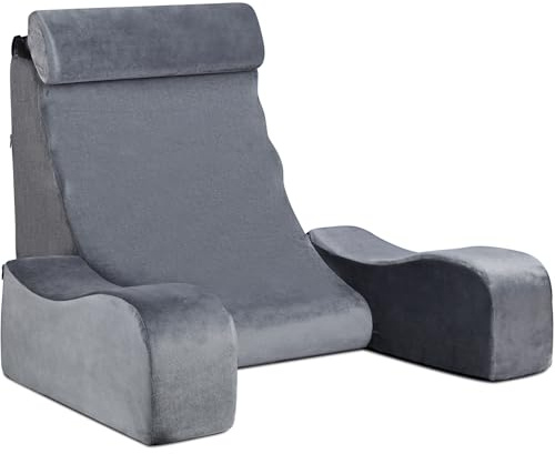 SofGlowly Reading Pillow for Sitting in Bed Adult, Back Support Pillow for Bed Sitting up with Arm Rest,Bed Rest Pillows for Watching TV/Reading/Gaming/Resting in Beds, Couch or Floor, Medium 19 Gray