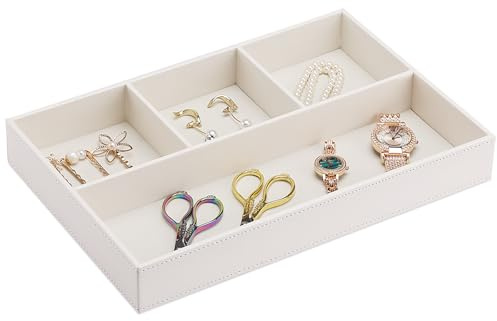 KINGFOM Schmuckaufbewahrung, Leder Taschenleerer Schmuckablage Parfüm Organizer, Büro stiftablage, Schlüssel organizer für Uhren Handy Schmuck Schlüssel Münzen Geldbörse und Büroausstattung (Weiß)