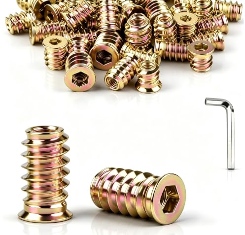 jwtyu skruvmutter M6 x 12 mm gänginsats trä 45 stycken gänghylsa M6 | Hexagon-uttag skruvmuttrar, med skiftnyckel, gängade hylsor för träfiberskivor plywood och trämöbler
