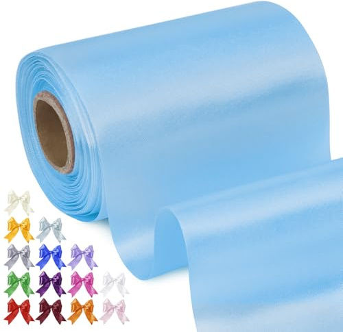 Uiopa Nastro Raso Blu Cielo 10cm x 20m Nastro di Raso Largo Nastri Decorativi Tessuto per Matrimoni, Confezioni Regalo, Taglio Cerimonia, Fasce per Sedie, Fai da Te