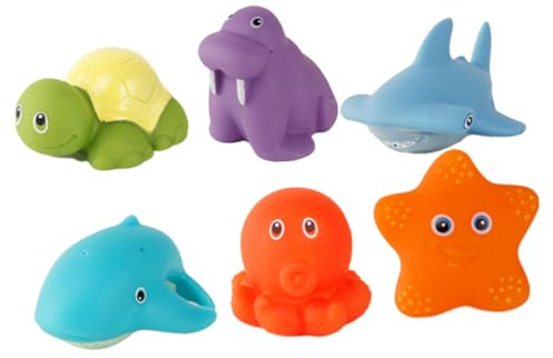 BESTonZON 6pcs Bath Floating Cartoon Animal Squirters Heat Sensitive Color Changing Bathtub for Shower Fun and Sensory Play