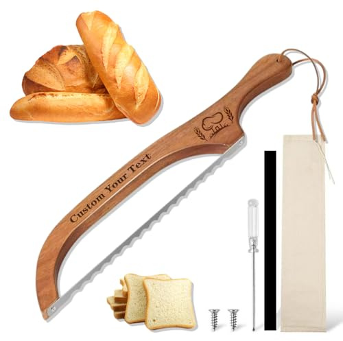 Personalized Bread Knife, Costume Wooden Bread Slicer with Name, Costume Text Or Logo, Bread Bow Knife, Personalized Unique Gifts for Homemade Bread Bakers