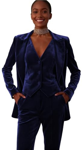 Completo da donna in velluto, 3 pezzi, con risvolto a punta, abbigliamento alla moda, casual, feste, matrimoni, blazer, giacca, gilet, pantaloni, Marina Militare, L