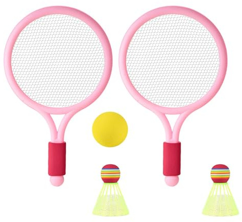 PURPLELILY Juego de raqueta de tenis para niños y bádminton con 2 volantes para niños pequeños para interiores y exteriores