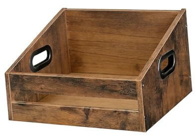 Fenteer Caja de almacenamiento de discos de vinilo, organizador de madera, caja rústica de escritorio, soporte clásico para discos de vinilo, libros, hogar y