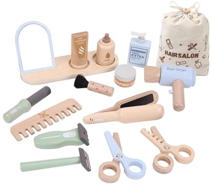 Juego de Peluquería de Madera para Niños, Kit Realista con Espejo, Secador, Juguete Educativo de rol para Fiestas y Regalos