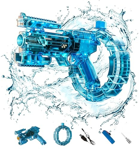 Pistola ad Acqua Elettrica ad Alta Potenza, Sparo Automatico con Portata di 8 Metri, Giocattolo Estivo Ricaricabile in Plastica Trasparente per Bambini e Adulti (Blu)