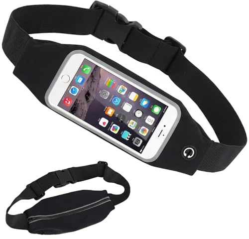 Ceinture Running Homme Femme, Sac Banane Sport Réglable et Étanche, Porte Téléphone Course à Pied pour Smartphone jusqu'à 6.5 Pouces, Idéal pour Jogging, Fitness, Gym, Randonnée, Noir