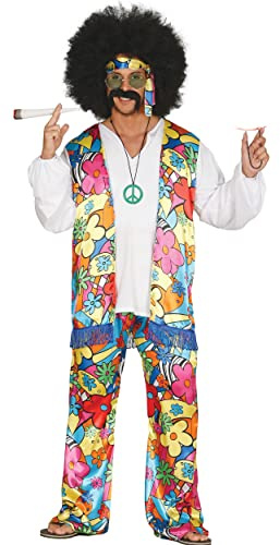 FIESTAS GUIRCA | Disfraz Hippie Rainbow Adulto (48-50/M) - Camisa, Cinta para la Cabeza y Pantalón - Disfraces de los Años '60 para Fiestas de Disfraces, Carnaval y Halloween - Ideal para Adultos