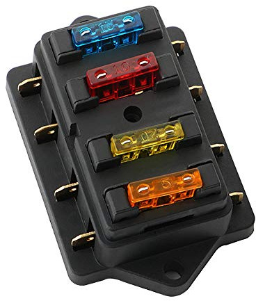 FULARR Premium 4-vägs säkringsbox, universell standardkrets säkringsblad, med 10 st gratis standardsäkringsblad, för bil marin båt trike – 12 V/24 V