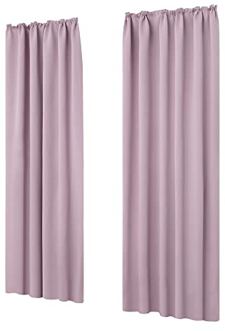 Deconovo Ogenomskinliga termogardiner med veckband vardagsrum, 200 x 140 cm (höjd x bredd), ljusrosa, set om 2