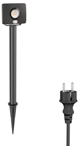 ledscom.de LED trädgårdspotlight Wega med jordspett och 40cm bas för utomhusbruk med rörelsedetektor, svart, 11,32W, 880lm, vit