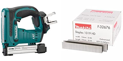 Makita DST221Z Tacker 18,0 V (ohne Akku, ohne Ladegerät), 18 V, Blau, Silber & F-32676 Klammer 10-19mm, Mehrfarbig