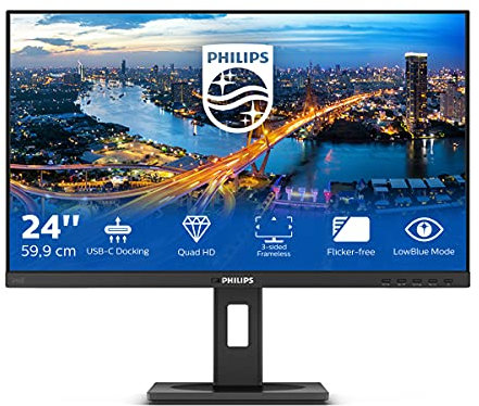 Philips Monitors Monitor QHD de 246B1-24 Pulgadas, 75Hz, IPS, 4ms, Acoplamiento USB-C, Altavoces, Ajuste de Altura, sensores de Potencia (2560 x 1440 @ 75Hz, 250 CD/m² USB-C/HDMI 1.4 / DP 1.4), Negro