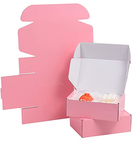 SNOGSWOG 28 Pack 10x8x3 inches Pink Shipping Boxes for Small Business, Small Corrugated Cardboard Gift Box for Mailing,Shipping,Storing,Gifts Wrapping